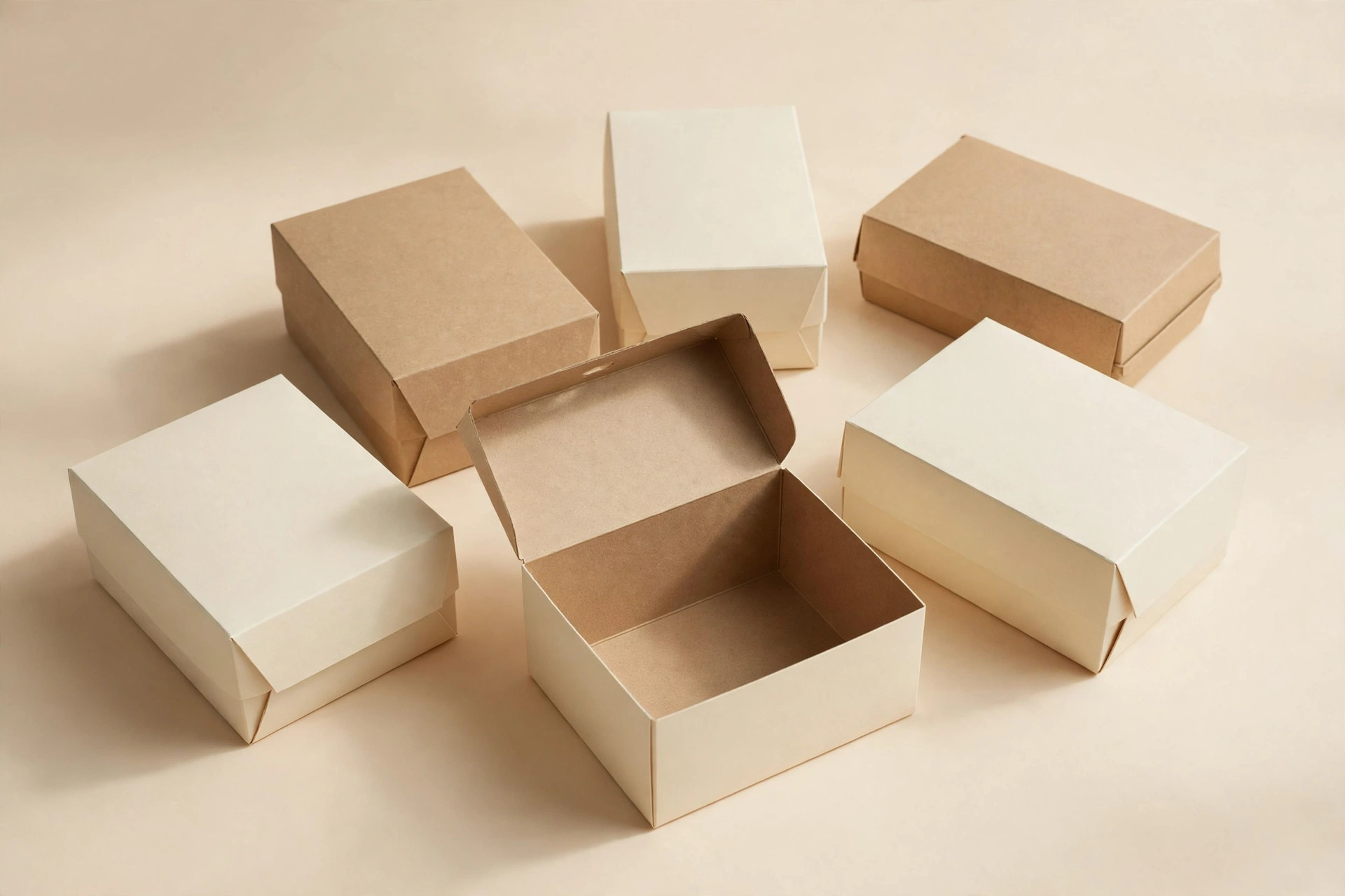 Blank folding cartons in cream and kraft